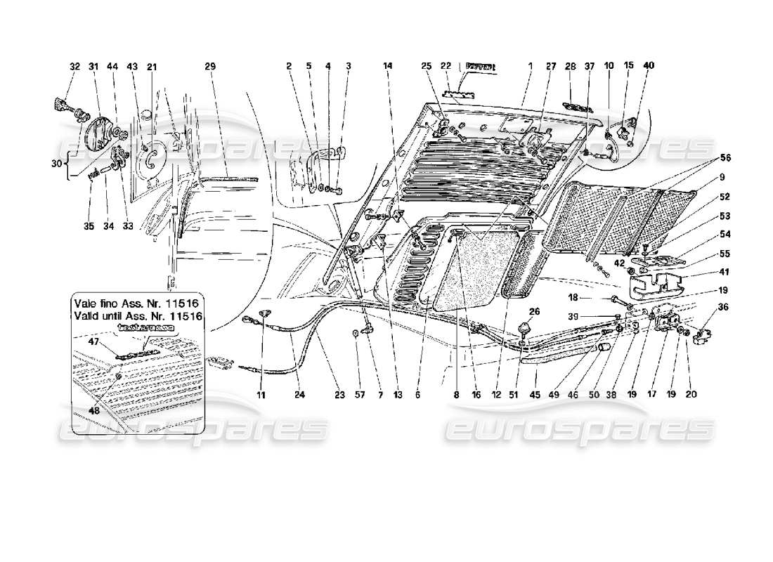 ferrari 512 tr schéma des pièces du capot arrière