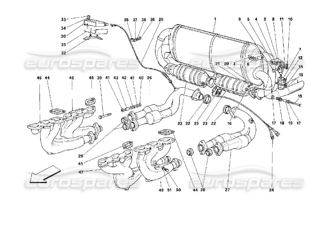 ferrari 512 tr système d'échappement – ​​valable pour les états-unis, cdn, aus, ch – schéma des pièces