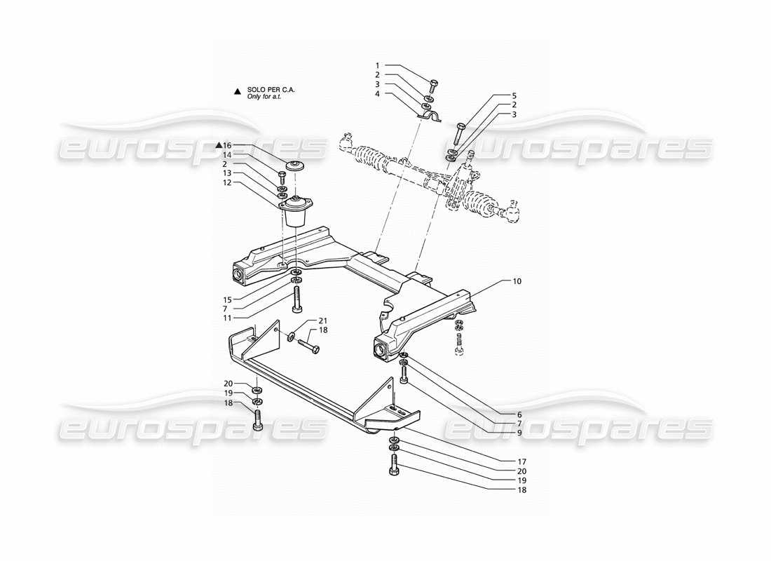 maserati qtp v6 (1996) schéma des pièces du sous-châssis avant du boîtier de direction