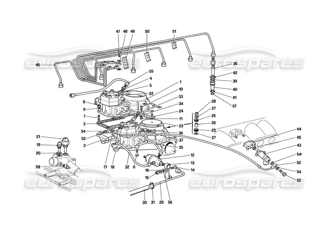 ferrari testarossa (1987) conduites de distributeurs de carburant (système ke-jetronic) schéma des pièces