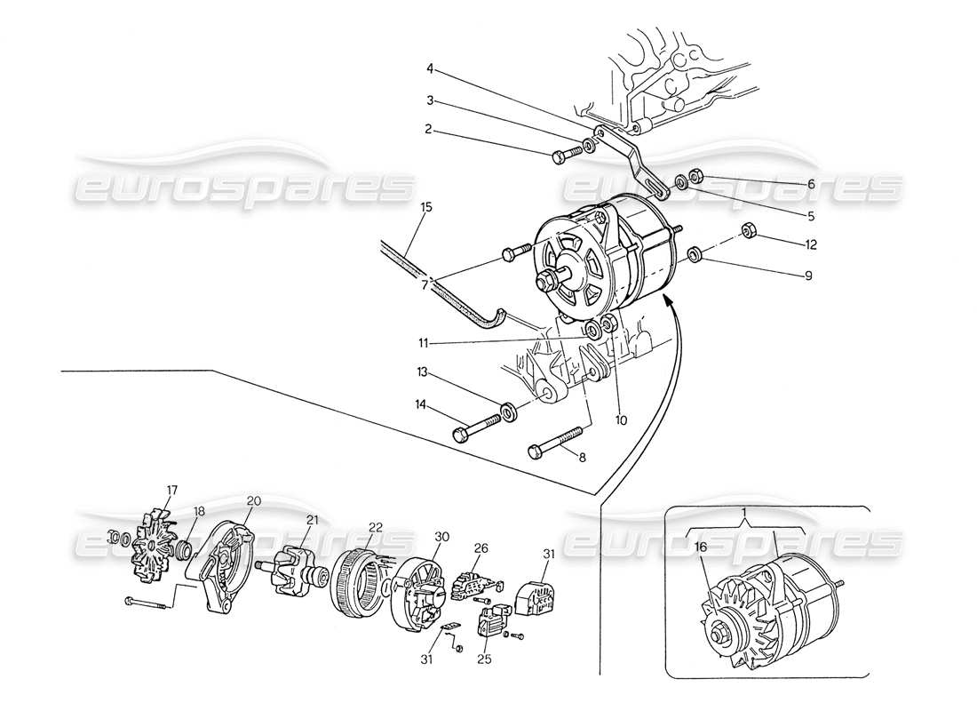 maserati biturbo spider alternateur et support schéma des pièces