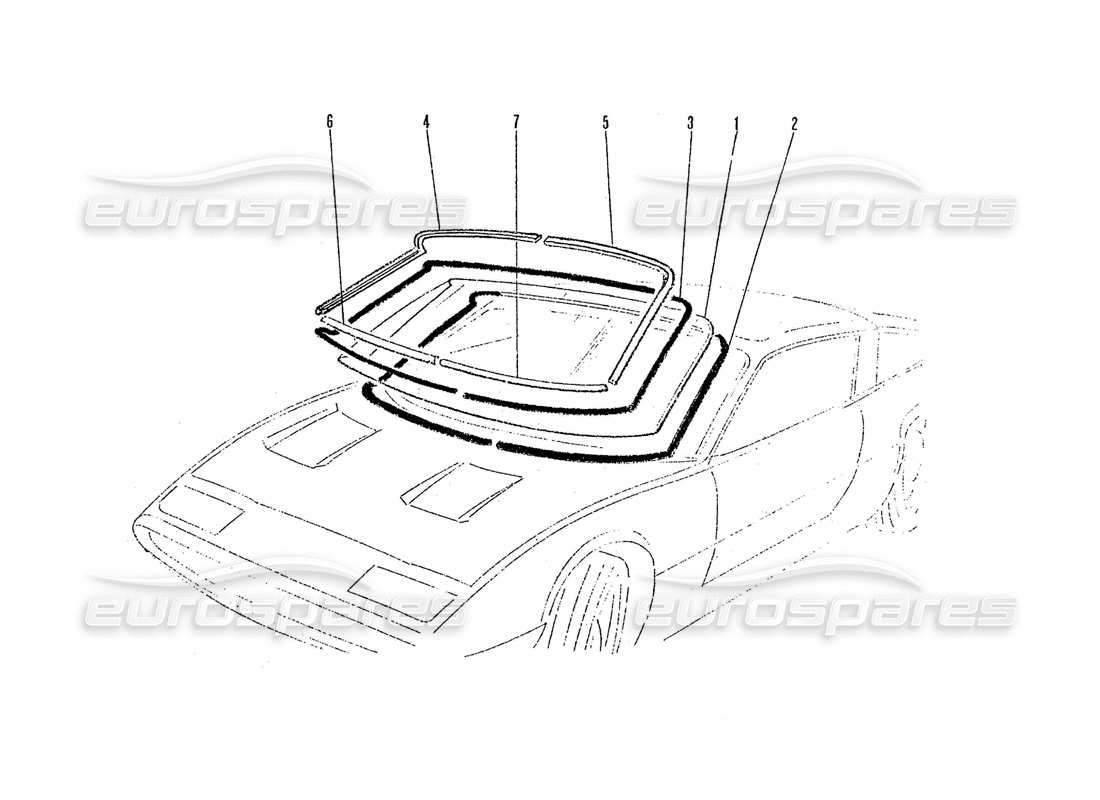 ferrari 365 gtc4 (coachwork) diagramme des pièces de l'écran avant et des garnitures