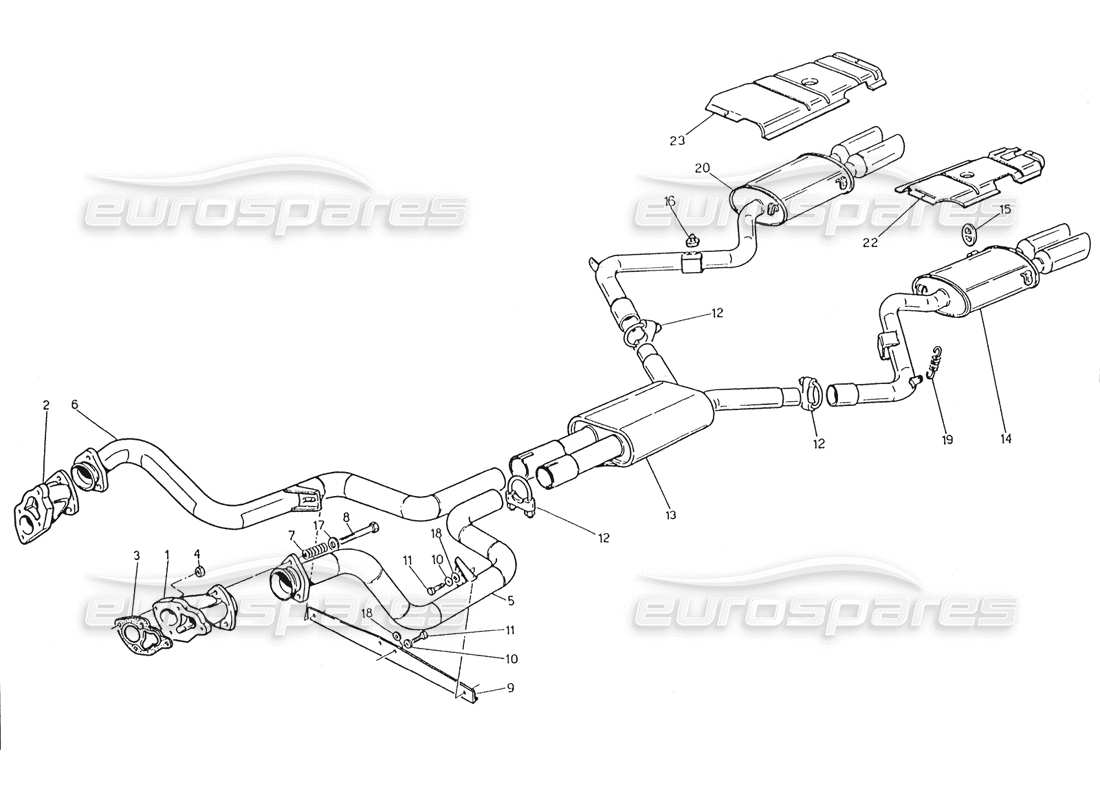 maserati karif 2.8 système d'échappement divisé sans peinture catalys (2800 cc) schéma des pièces