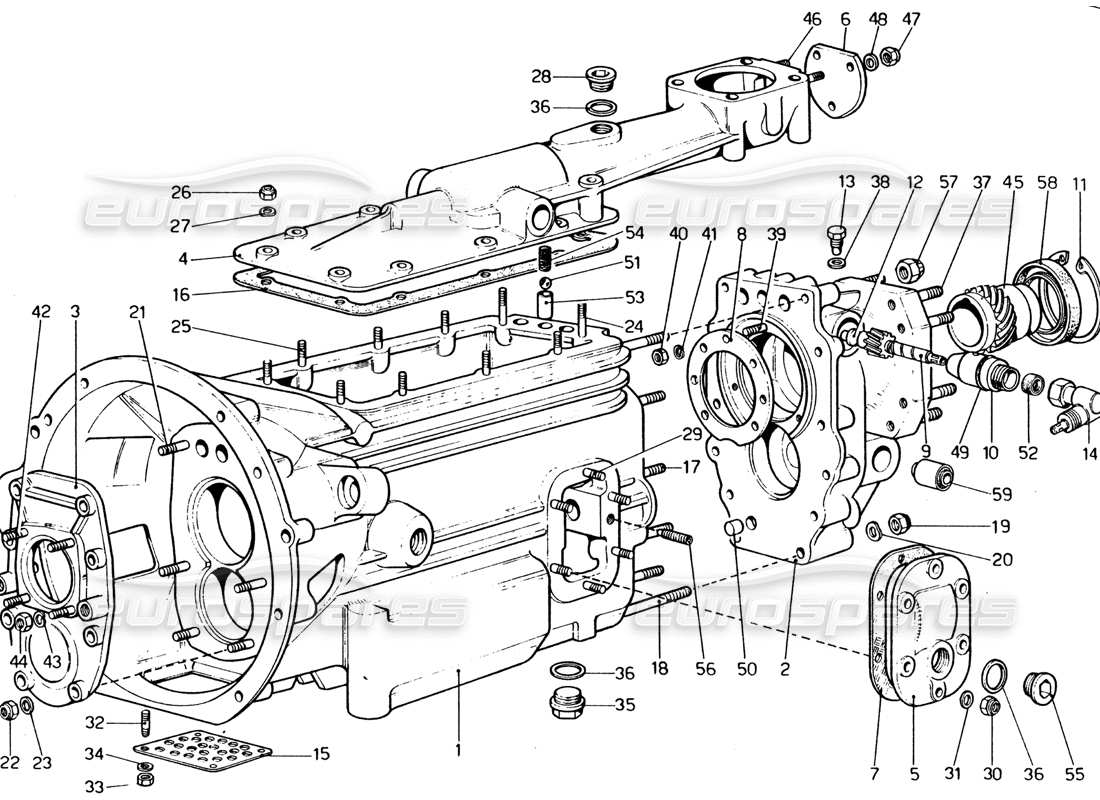 ferrari 365 gt4 2+2 (1973) boîte de vitesses schéma des pièces