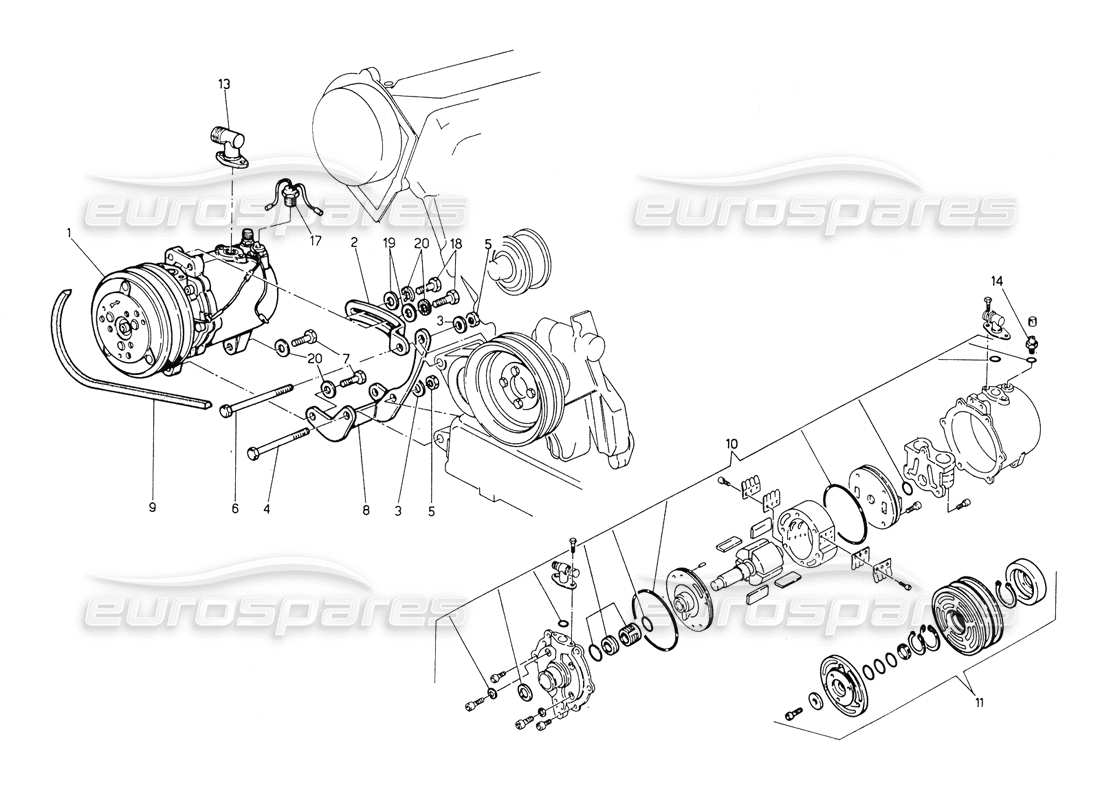 maserati biturbo spider compresseur d'air et supports schéma des pièces