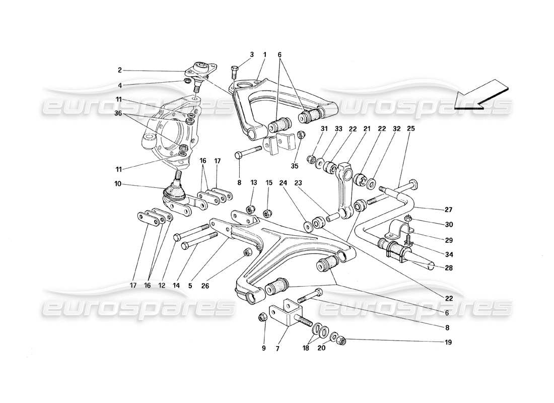 ferrari 348 (1993) tb / ts suspension avant - schéma des pièces des triangles