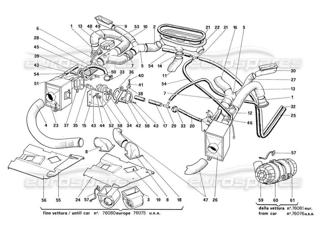 ferrari 328 (1988) système de chauffage schéma des pièces