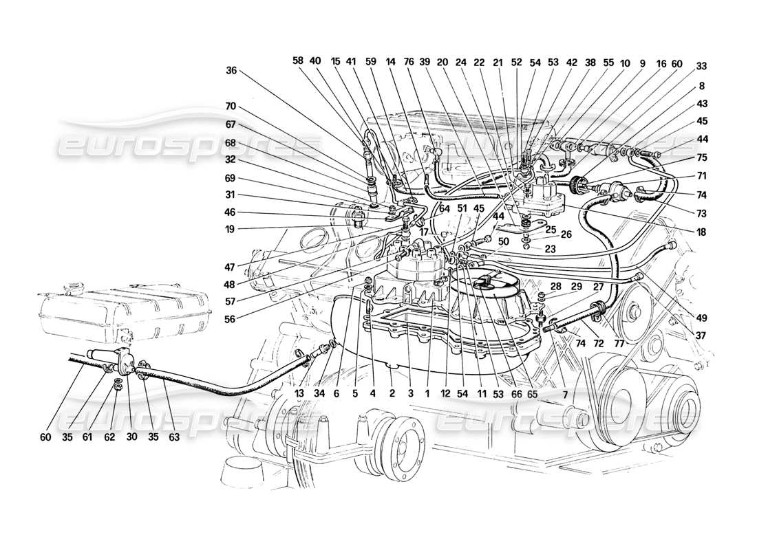 ferrari 328 (1988) conduites de distributeurs de carburant (pas pour la version américaine) schéma des pièces