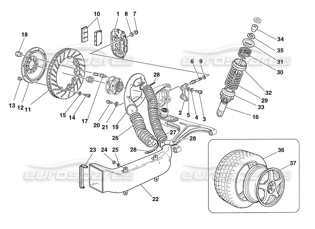 ferrari 355 challenge (1999) freins - amortisseurs - prises d'air avant - roues schéma des pièces