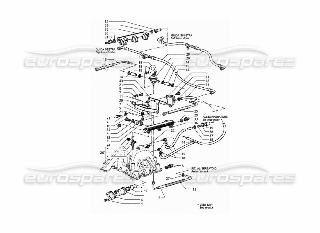 maserati qtp. 3.2 v8 (1999) accessoires pour système d'injection schéma des pièces