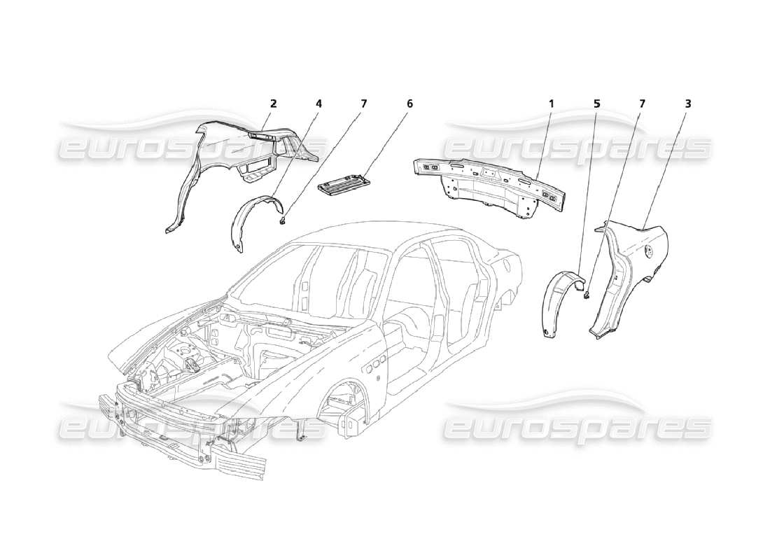maserati qtp. (2006) 4.2 structures extérieures arrière et diagramme des parties de la carrosserie