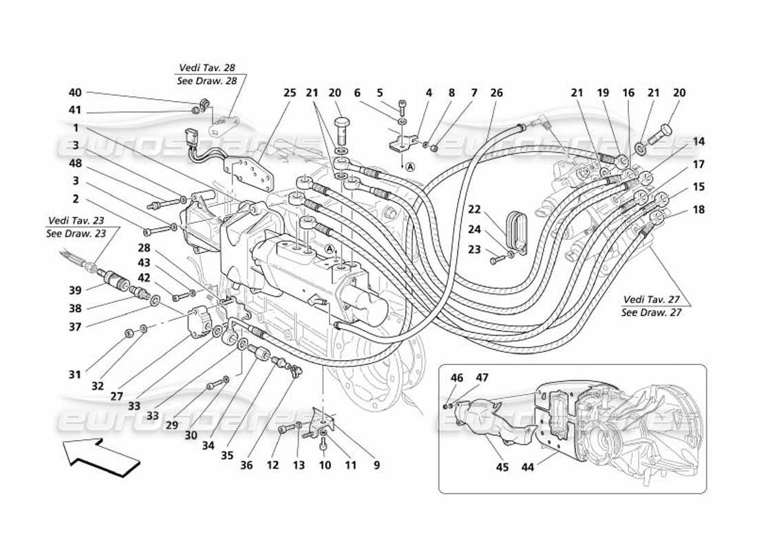 maserati 4200 spyder (2005) f1 commandes hydrauliques d'embrayage - valable pour f1- diagramme de pièce