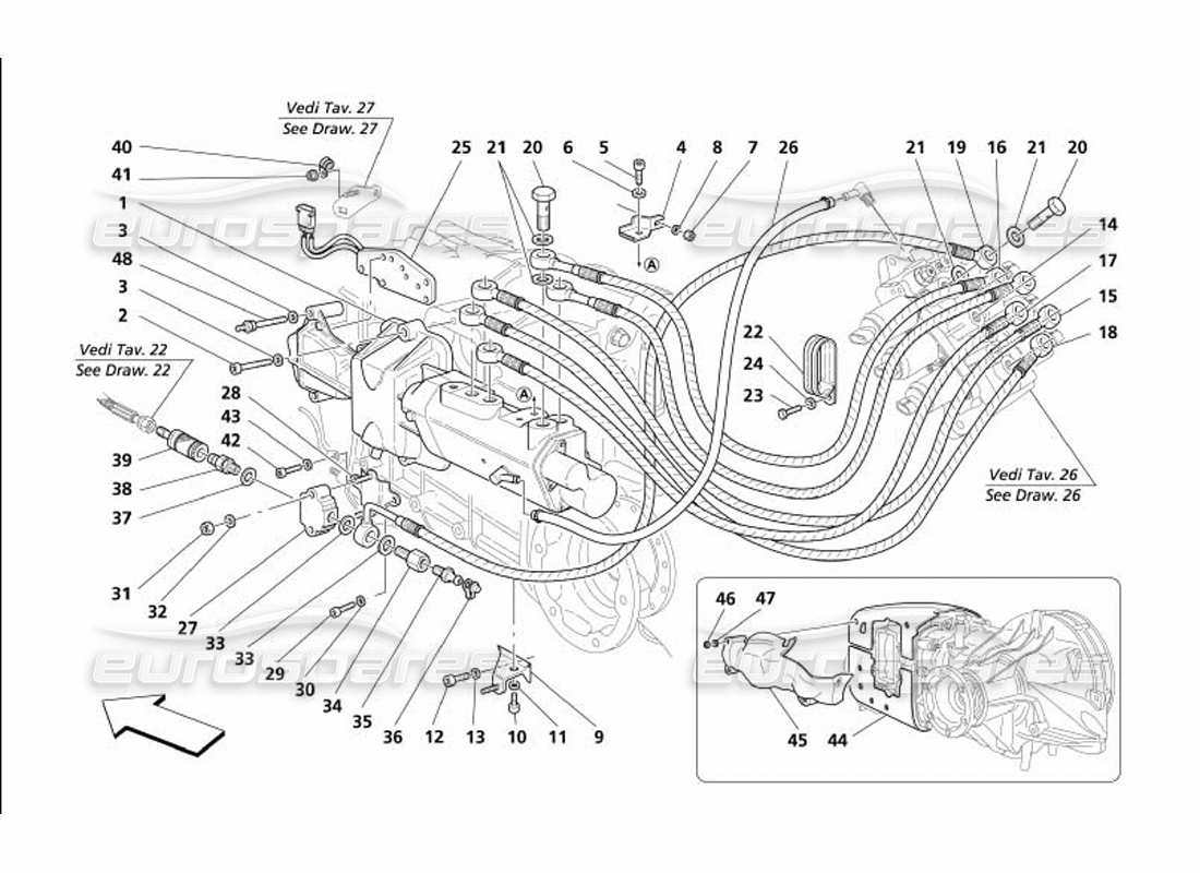 maserati 4200 gransport (2005) f1 schéma des pièces des commandes hydrauliques d'embrayage
