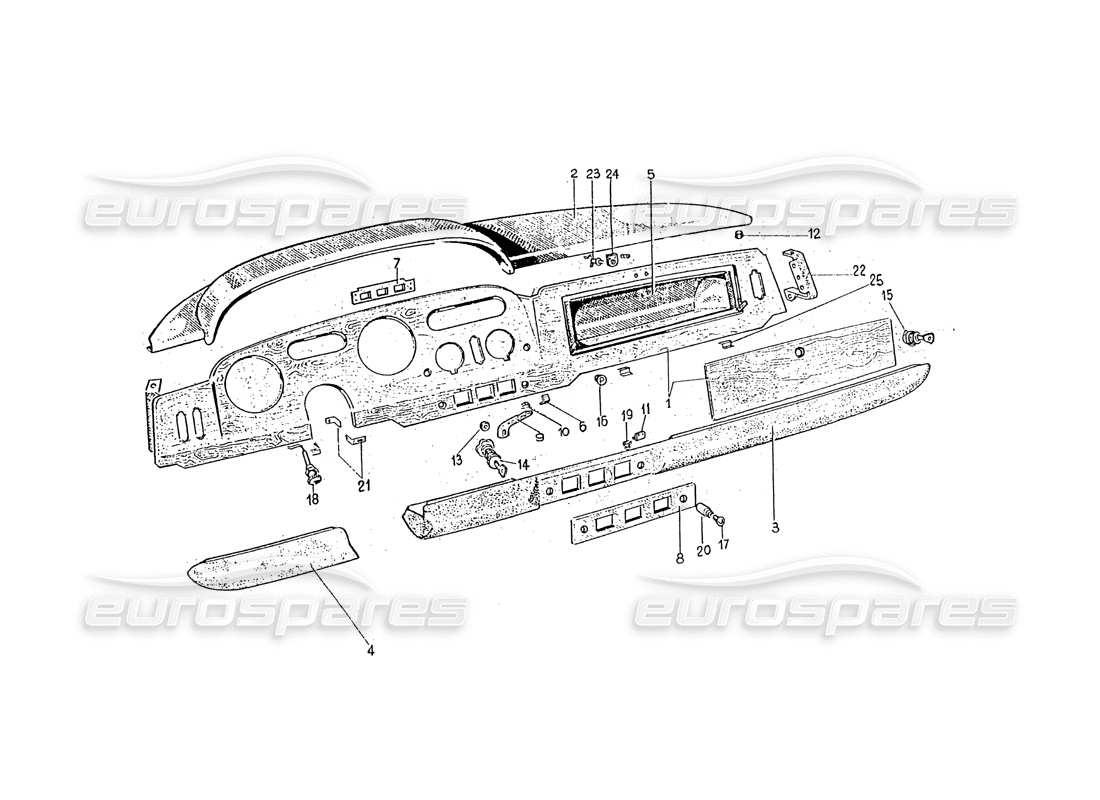 ferrari 330 gt 2+2 (coachwork) diagramme des pièces du tableau de bord