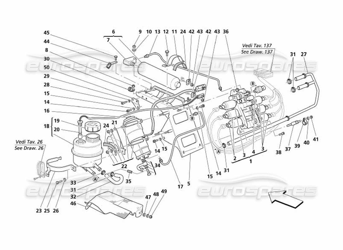 maserati 4200 spyder (2005) unité de puissance et réservoir -valable pour f1- diagramme de pièce