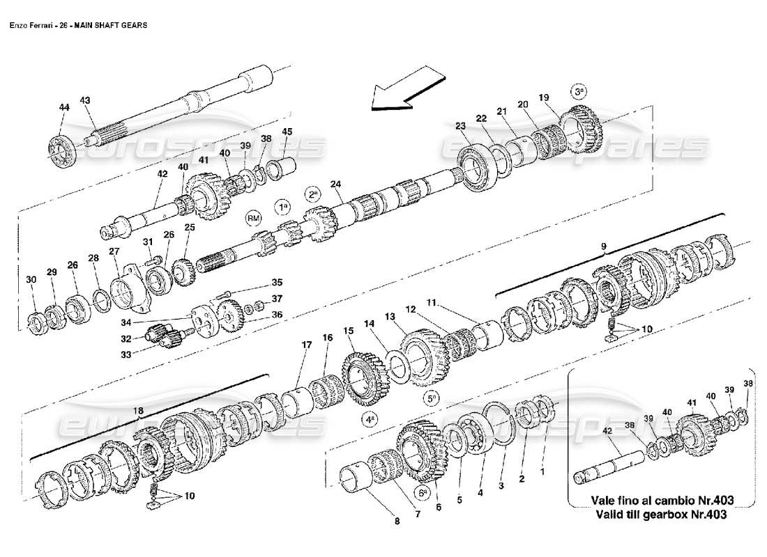 ferrari enzo engrenages de l'arbre principal schéma des pièces