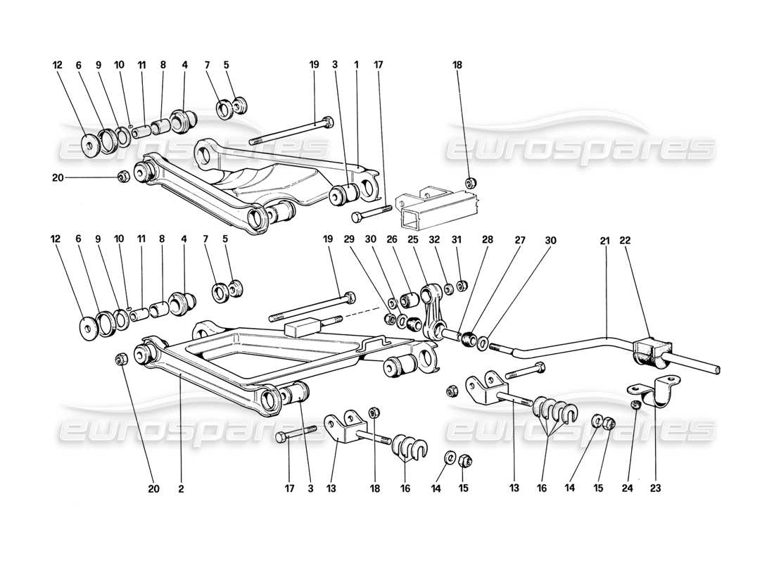 ferrari 328 (1988) suspension arrière - triangles (jusqu'au numéro de voiture 76625) schéma des pièces