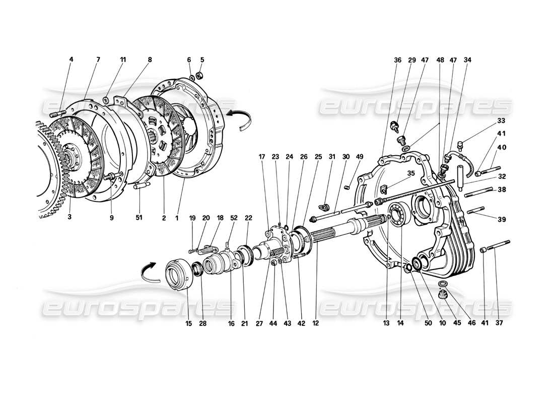 ferrari testarossa (1990) commandes d'embrayage (à partir de la voiture n° 80095 - 80146 ch - 80177 us) schéma des pièces
