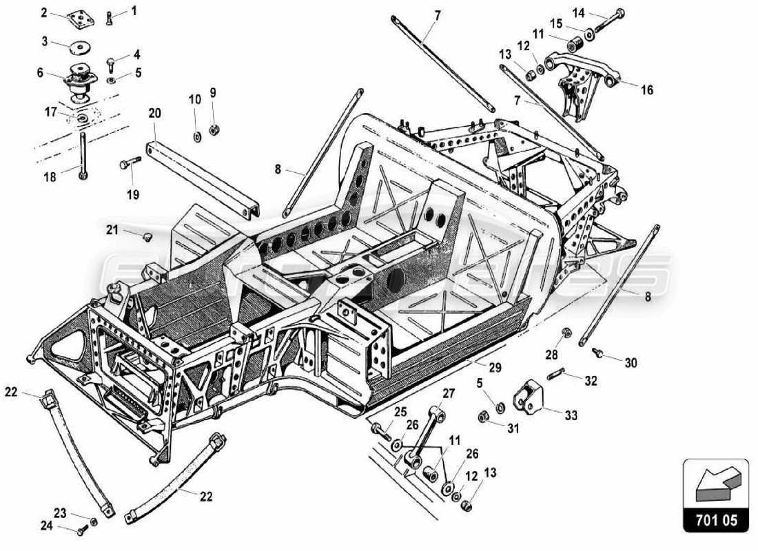 lamborghini miura p400 éléments du cadre central schéma des pièces