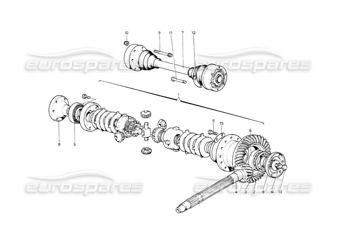 ferrari 512 bb arbres de différentiel et d'essieu schéma des pièces