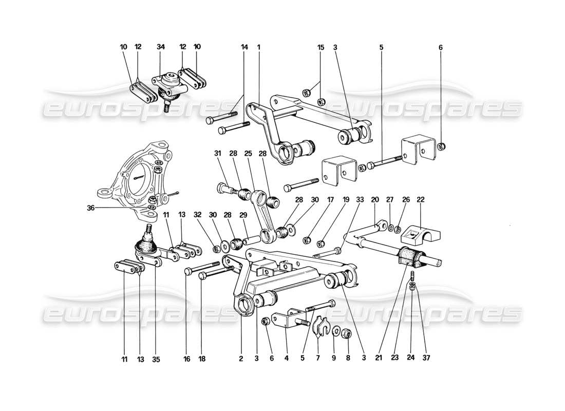 ferrari 328 (1988) suspension avant - triangles de suspension (à partir de la voiture n° 76626) schéma des pièces