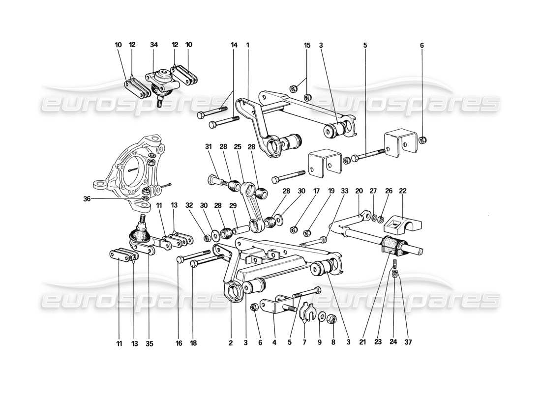 ferrari 328 (1988) suspension avant – triangles (à partir de la voiture n° 76626) schéma des pièces