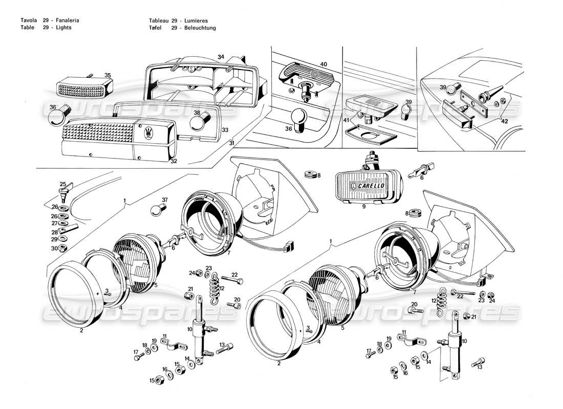 maserati merak 3.0 diagramme des pièces des lumières