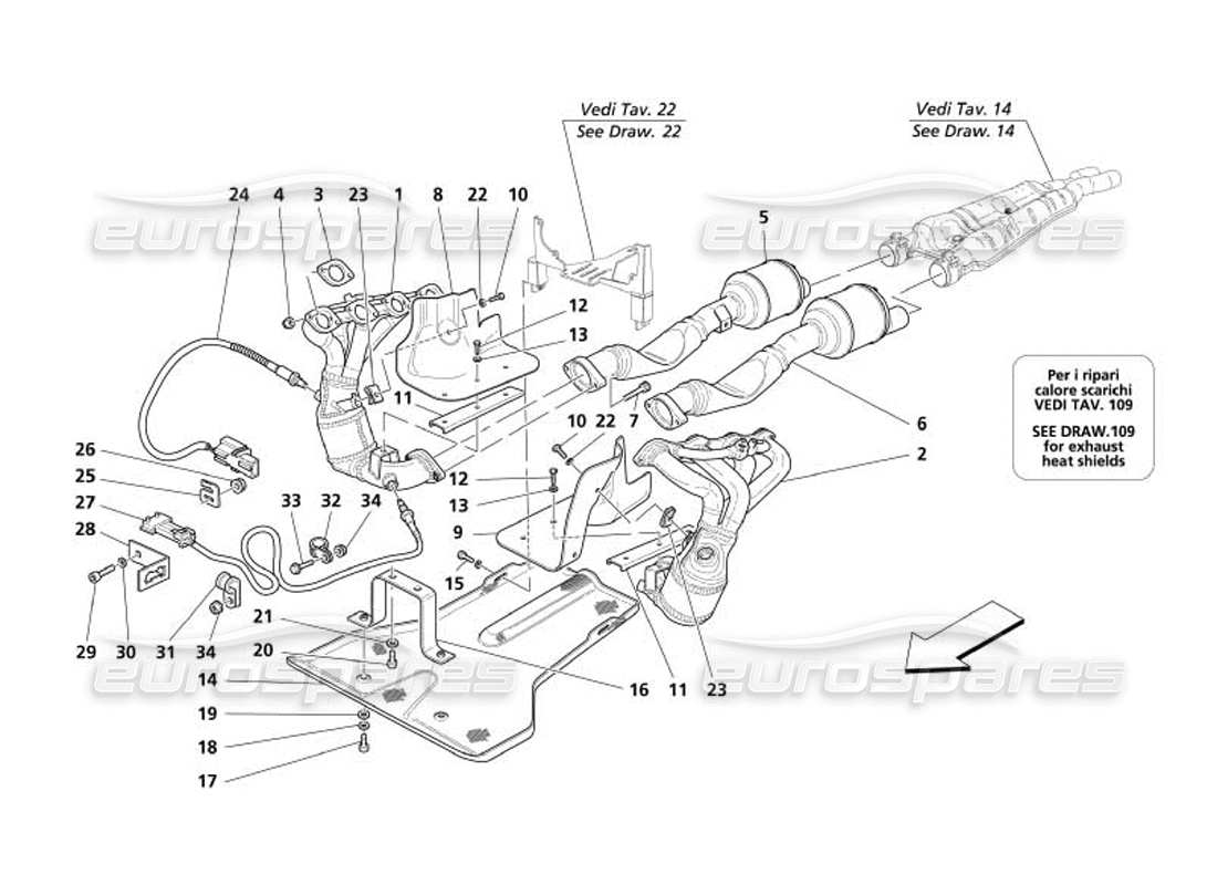 maserati 4200 gransport (2005) système d'échappement - variations pour les états-unis et le canada - diagramme des pièces