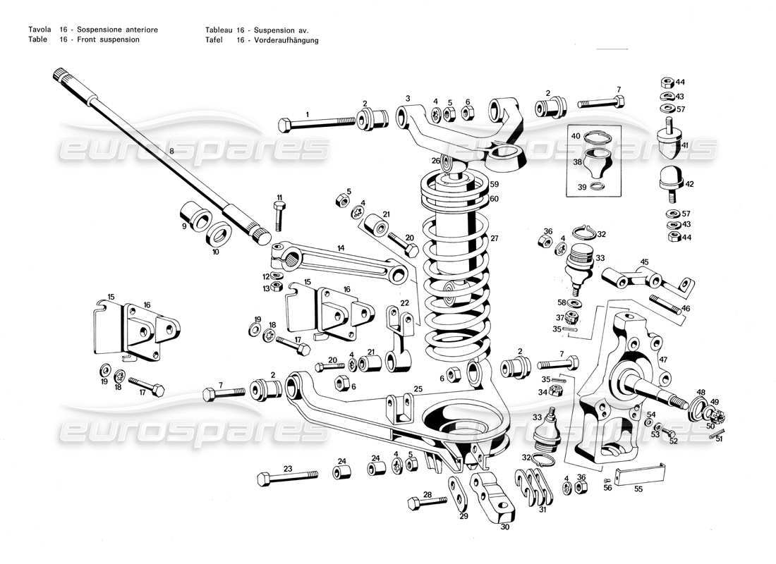 maserati merak 3.0 suspension avant schéma des pièces