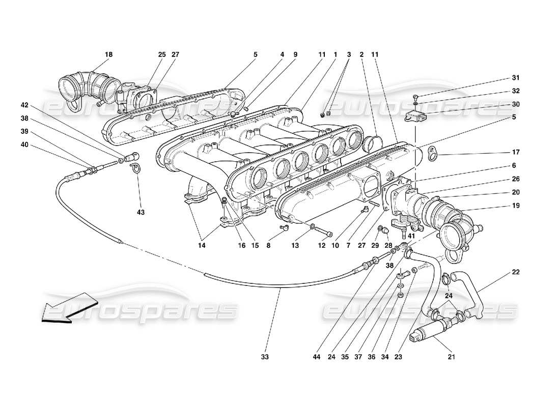 ferrari 456 gt/gta schéma des pièces des collecteurs d'admission d'air