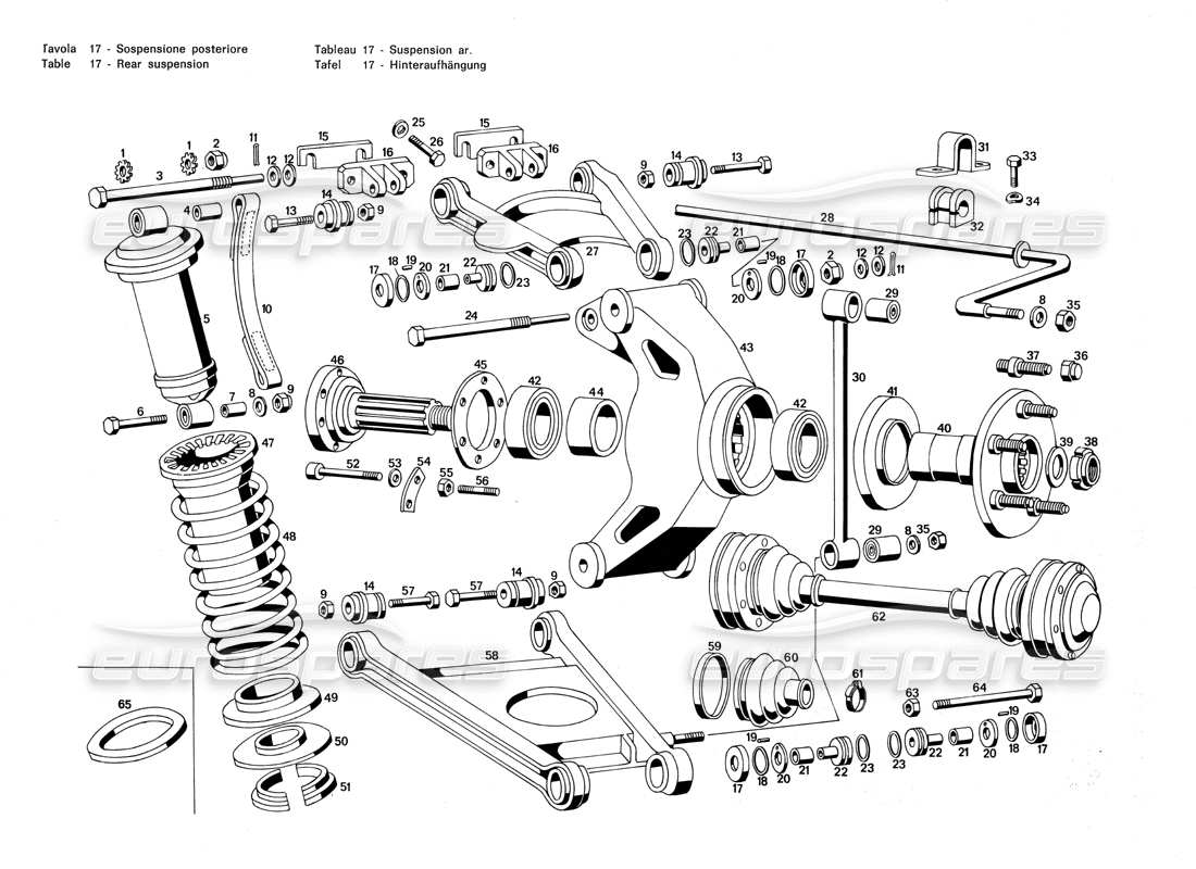 maserati merak 3.0 suspension arrière schéma des pièces