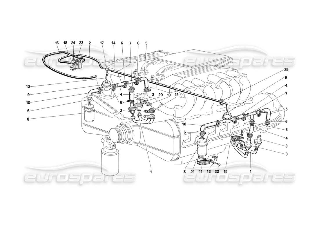 ferrari testarossa (1990) schéma des pièces d'injection d'air et de conduites (pour ch87 et cat)