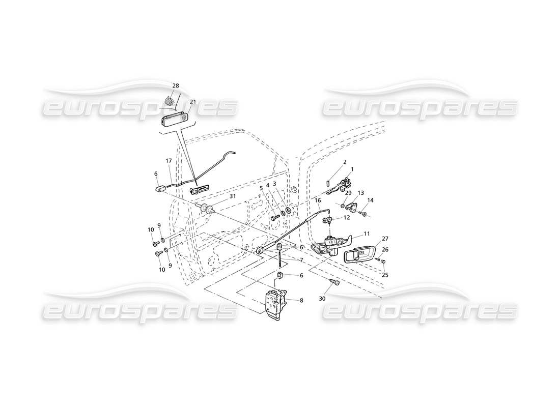 maserati qtp v6 evoluzione portes d'entrée : diagramme de pièces des charnières et des commandes intérieures