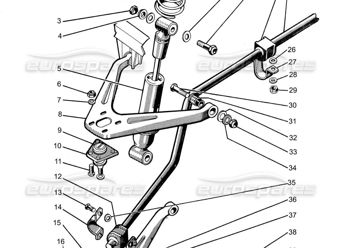 lamborghini 400 gt schéma des pièces de la suspension avant