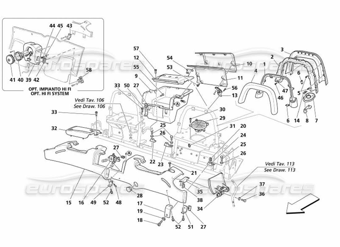 maserati 4200 spyder (2005) accessoires de rembourrage de l'habitacle schéma des pièces