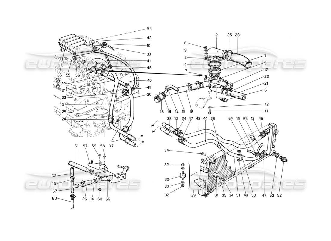 ferrari 512 bb système de refroidissement schéma des pièces
