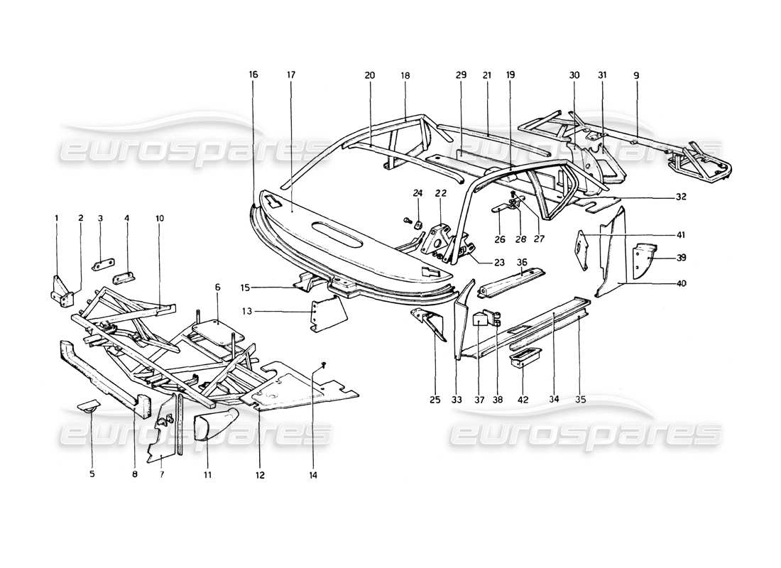 ferrari 512 bb carrosserie - éléments intérieurs schéma des pièces