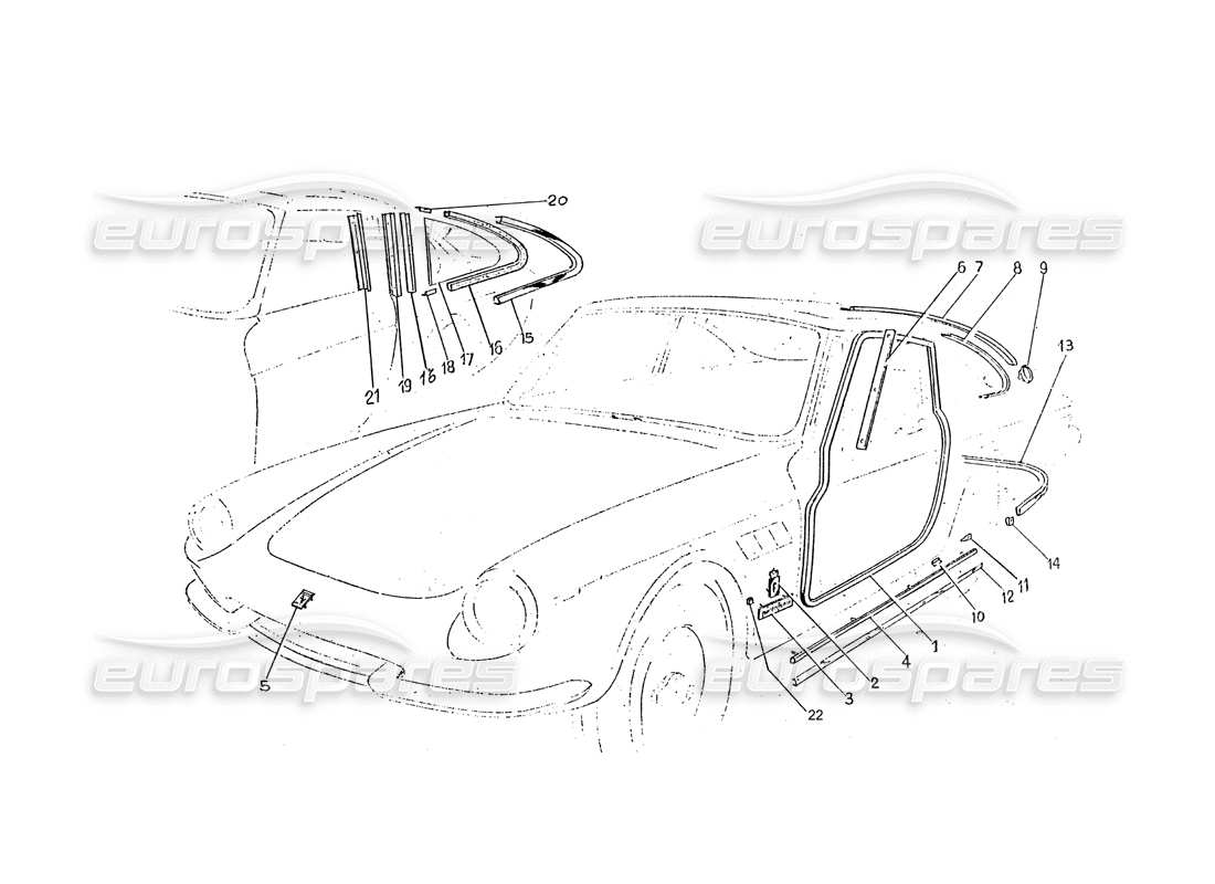 ferrari 330 gtc / 365 gtc (coachwork) joint d'étanchéité pour porte et custode de verre schéma des pièces