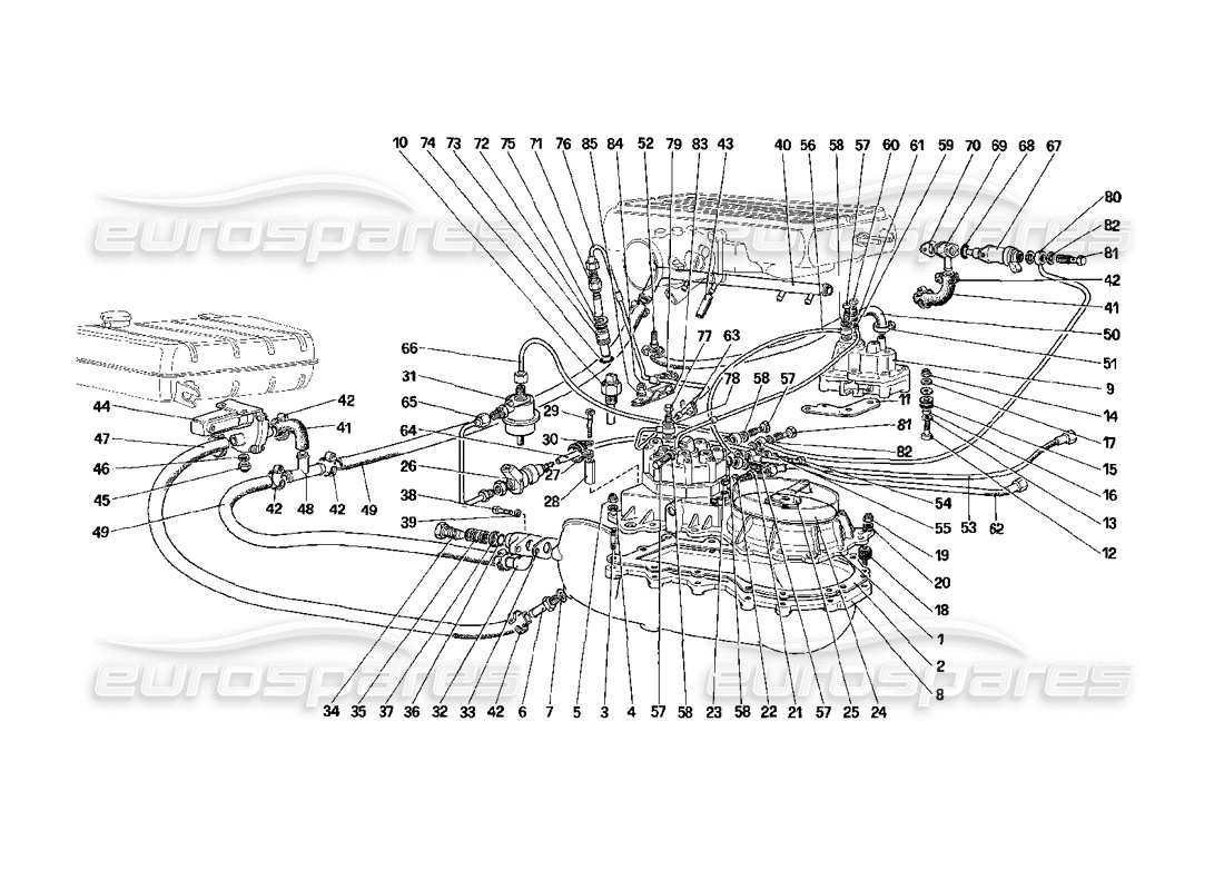 ferrari mondial 3.2 qv (1987) diagramme des pièces des conduites des distributeurs de carburant (pour la version américaine)