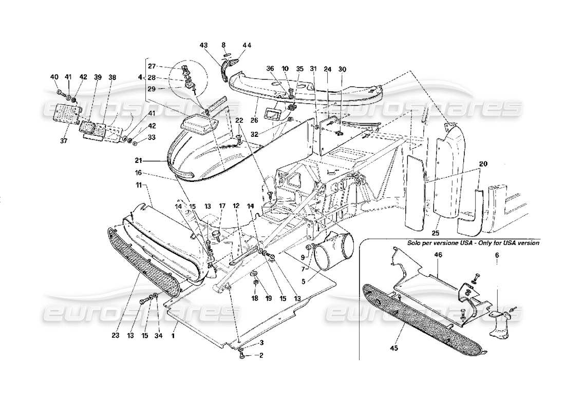 ferrari f40 corps d'éléments externes - diagramme de pièce de la partie avant