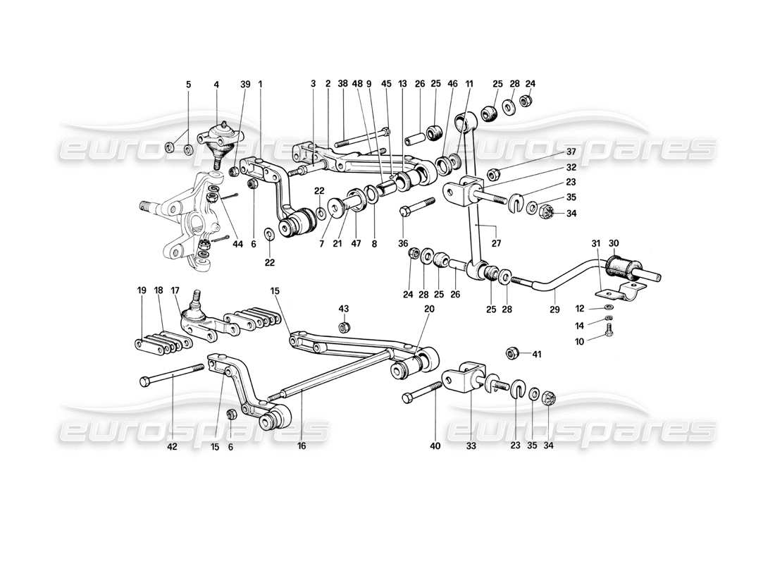 ferrari 400i (1983 mechanical) suspension avant - triangles schéma des pièces