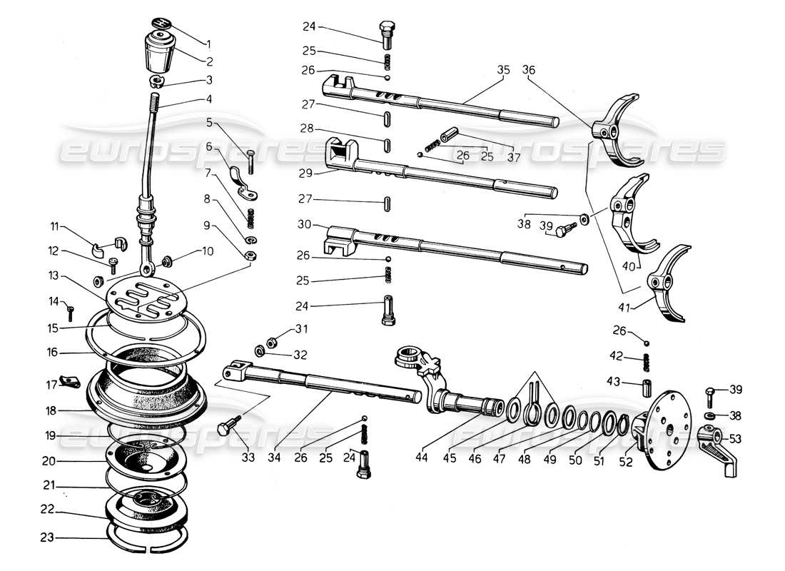 lamborghini countach 5000 qvi (1989) schéma des pièces du levier de changement de vitesse