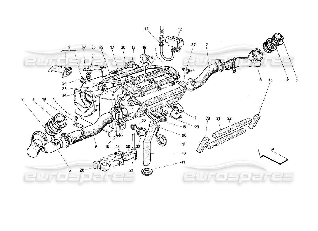 ferrari 512 tr schéma des pièces de l'unité de climatisation