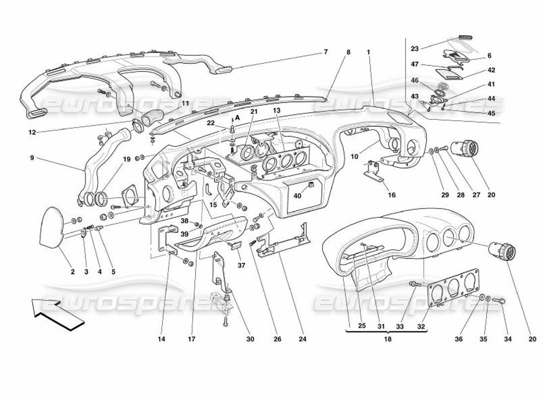 ferrari 575 superamerica diagramme des pièces du panneau d'instruments
