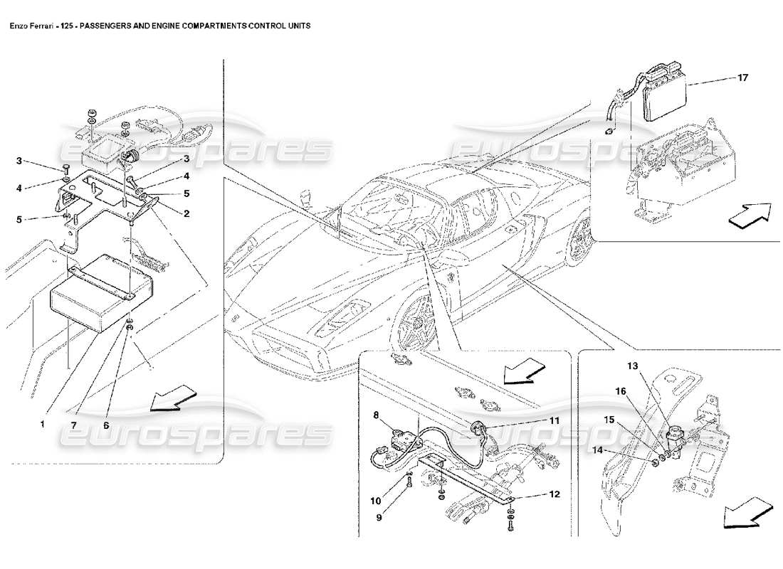 ferrari enzo schéma des pièces des unités de commande des passagers et du compartiment moteur