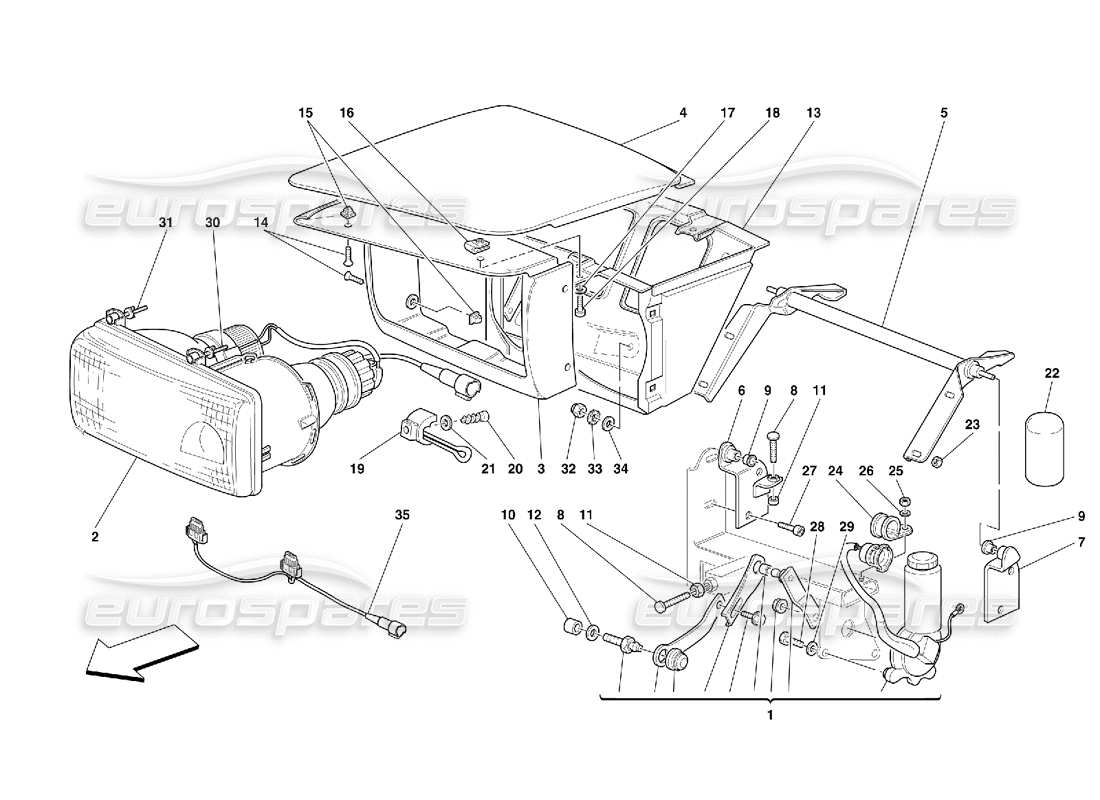 ferrari 456 gt/gta schéma des pièces du dispositif de levage des lumières et des phares