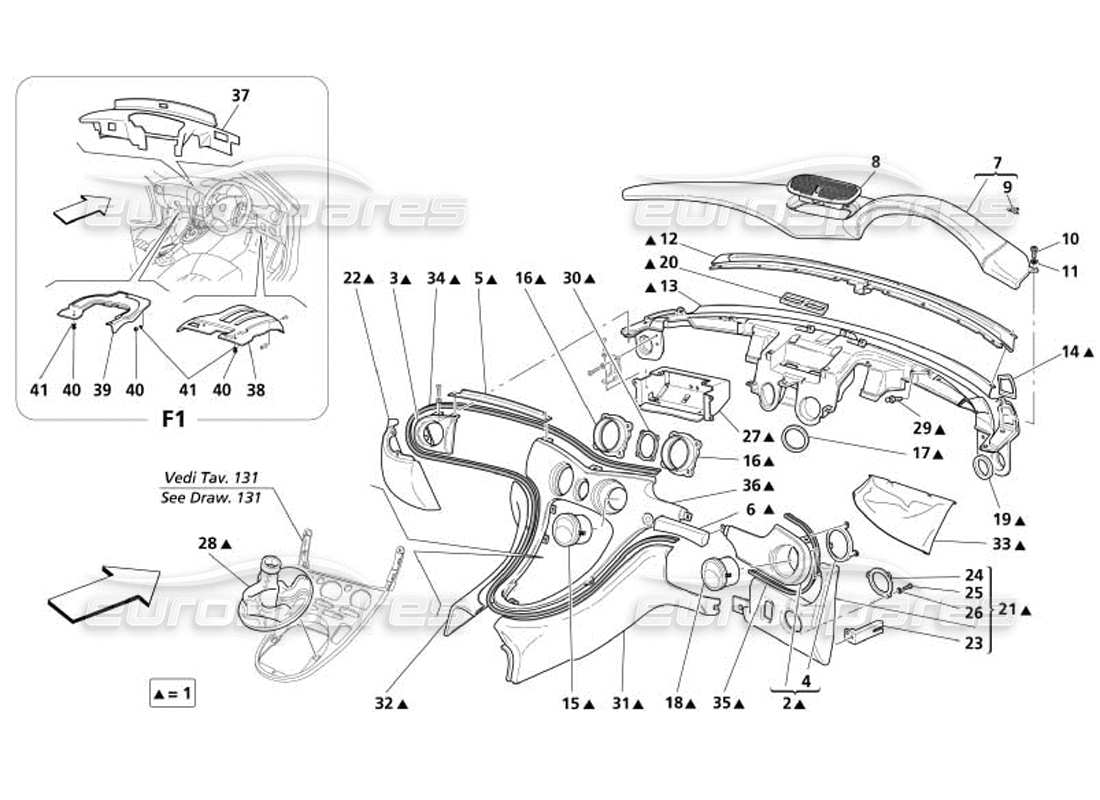 maserati 4200 spyder (2005) tableau de bord -valable pour gd- diagramme des pièces