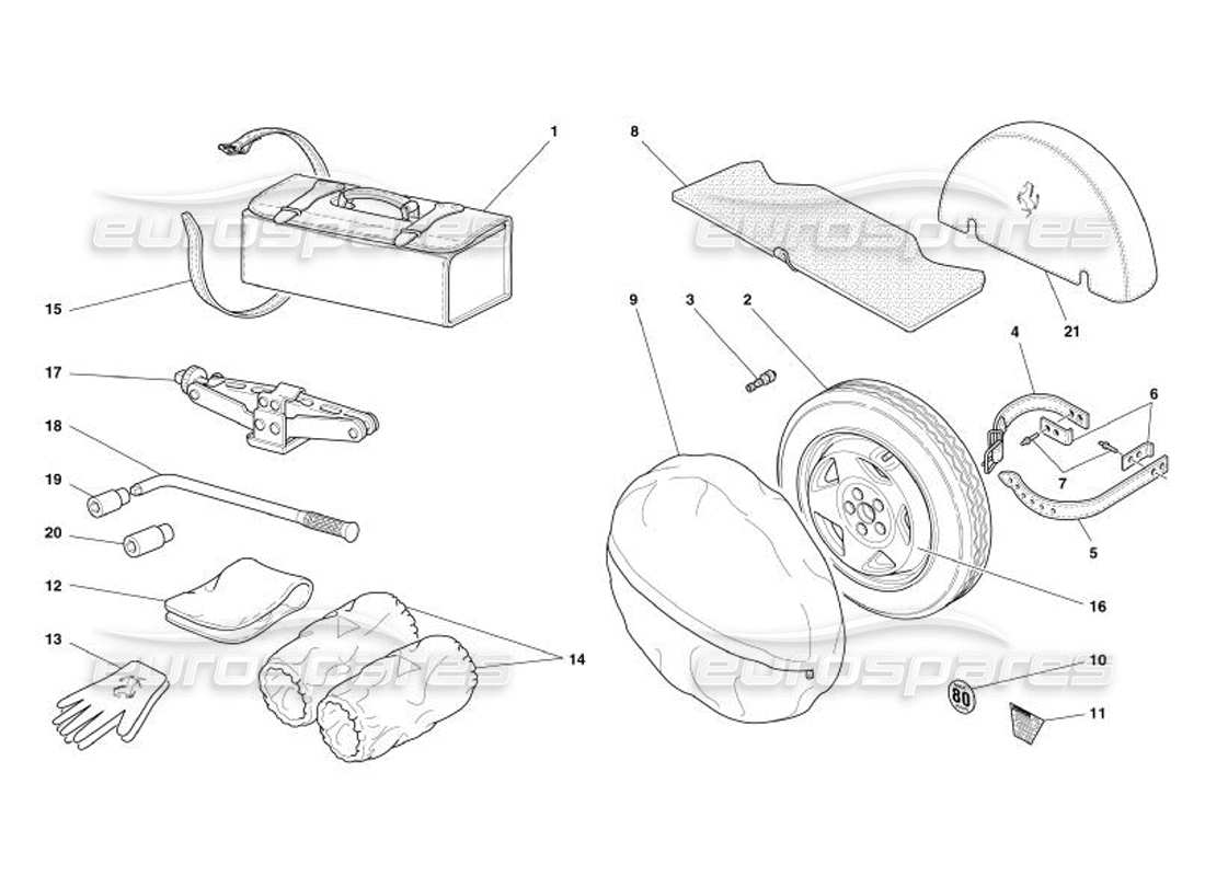 ferrari 575 superamerica roue de secours et accessoires schéma des pièces