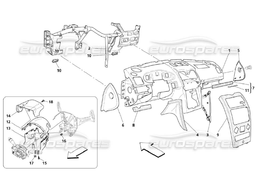 maserati qtp. (2006) 4.2 diagramme des pièces d'assemblage du tableau de bord