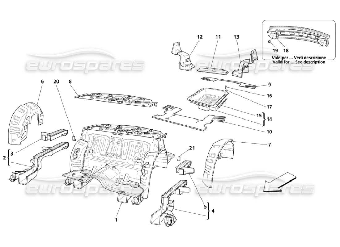 maserati qtp. (2006) 4.2 schéma des pièces des pièces structurelles arrière